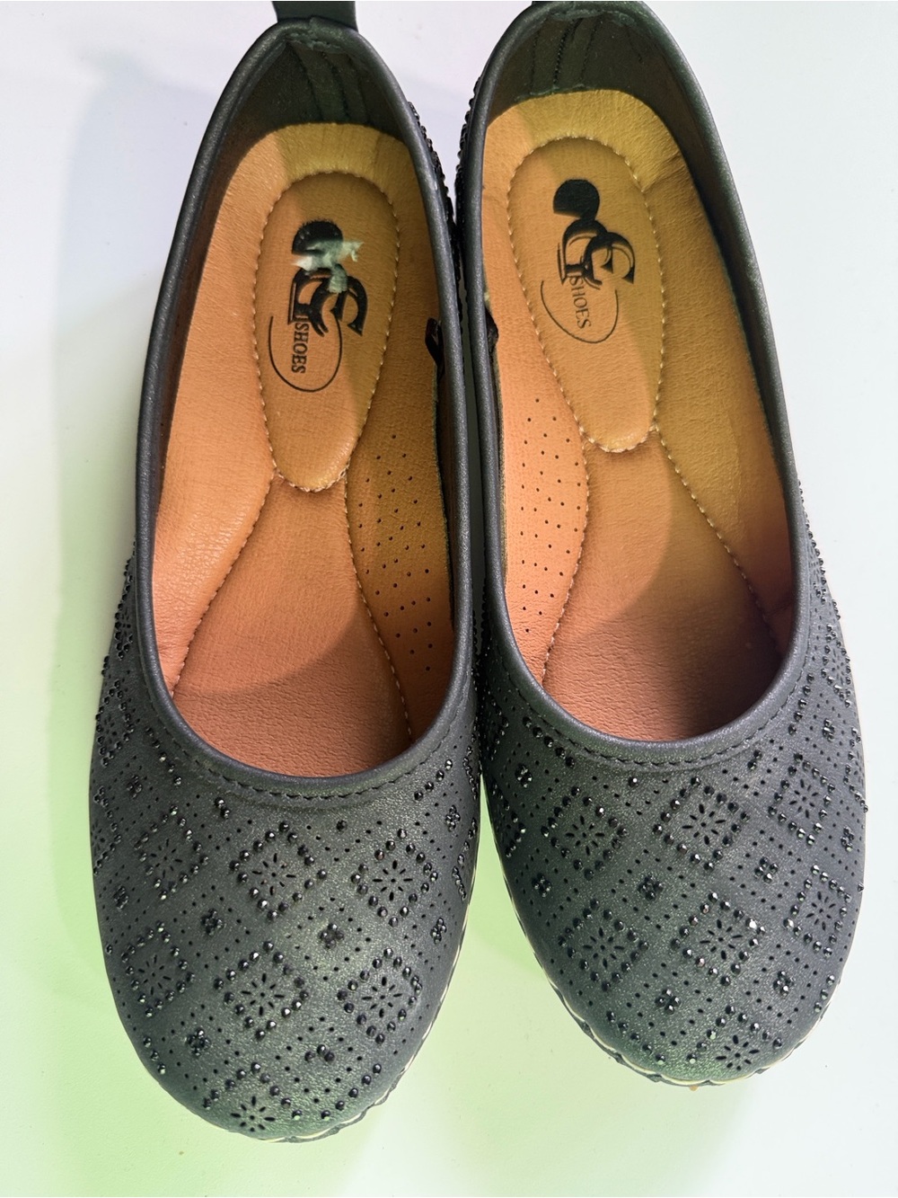 Comfort-Focused Black Embellished Slip-On Flats
